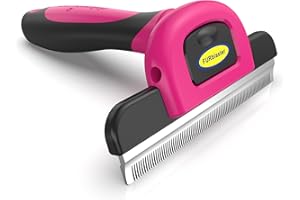DakPets Stainless Steel Pet Deshedding Tool - Grooming Brush for Cats and Dogs, Removes Trapped Hair, Reduces Shedding by Up to 95%, All Hair Types, Includes Protective Blade Cover, Pink, 4 inches