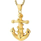 COOLSTEELANDBEYOND Gold Anchor Pendant Necklace for Men, Nautical Marine Steel Rope Design Hip Hop Biker Jewelry