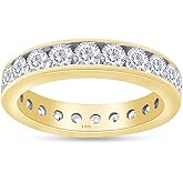 SAVEARTH DIAMONDS Round Cut Lab Created Moissanite Diamond Eternity Stackable Wedding Band Ring In 10K Or 14k Solid Gold Jewelry (G-H Color, 2.00 Cttw)