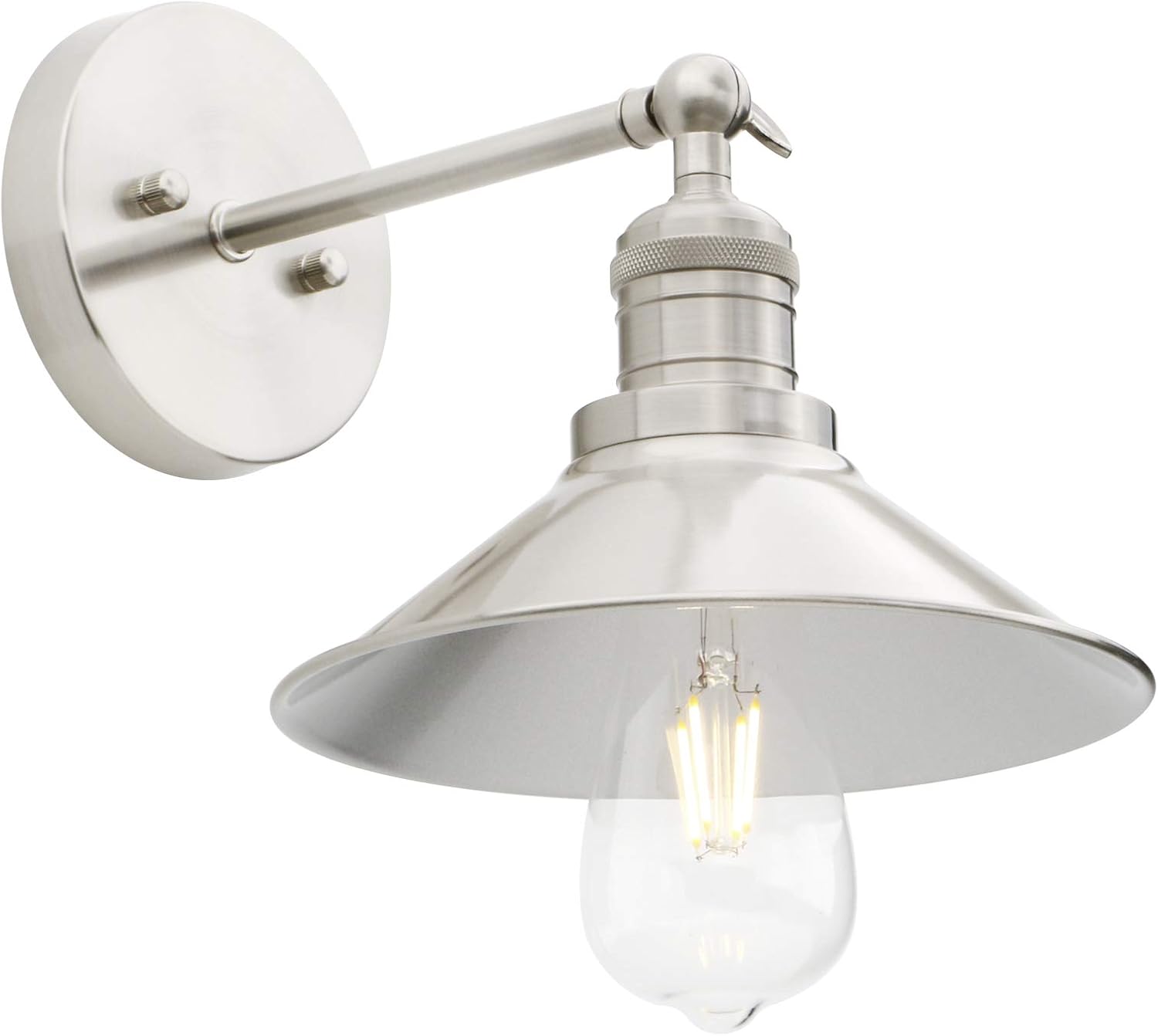 Phansthy Vintage Industrial Metal Wall Lights Shade Indoor Retro Wall Sconce Lighting Wall Lamp Fixture for Vanity Living Room Bedroom Bathroom (Brushed)