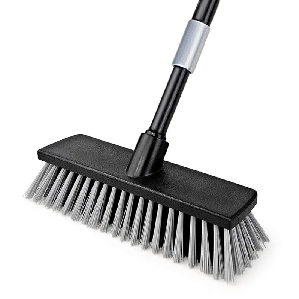 Push Broom Indoor Outdoor Floor Scrub Brush, Stiff Bristles with 49.6 Inches Adjustable Long Handle, for Cleaning Bathroom Kitchen Patio Garage Deck Tile Marble, Stone Wood Floors