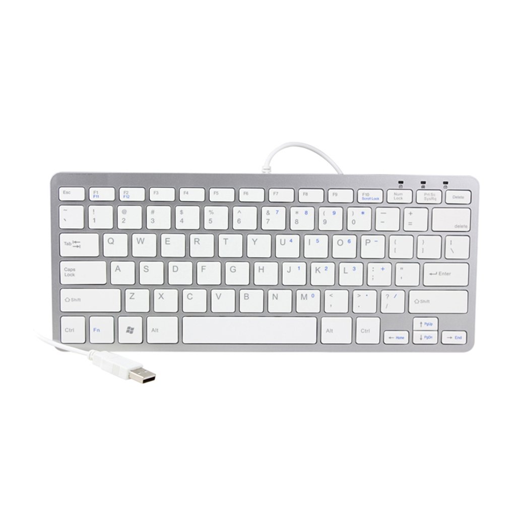 iKKEGOL Mini USB Slim Wired 78 Key Small Super Thin Compact Keyboard for Desktop Laptop PC Win 7 US Layout (White)