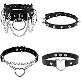 JHMAHON Halloween Sexy Women Lady Black Steampunk Gothic Goth Punk Rock Rivet Spike Studded Soft Leather Choker Collar Necklace Cosplay Night Club Party Costume Accessories Chocker Love Heart Jewelry