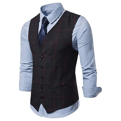 Bobolover Traje De Chaleco Chaleco Hombre Un Solo Pecho Trajes De Negocios Blazer Sin Manga Cuello En V Tweed De Espiga Chalecos De Ceremonia Boda Waistcoat Negocio Fundaciointermedia Org