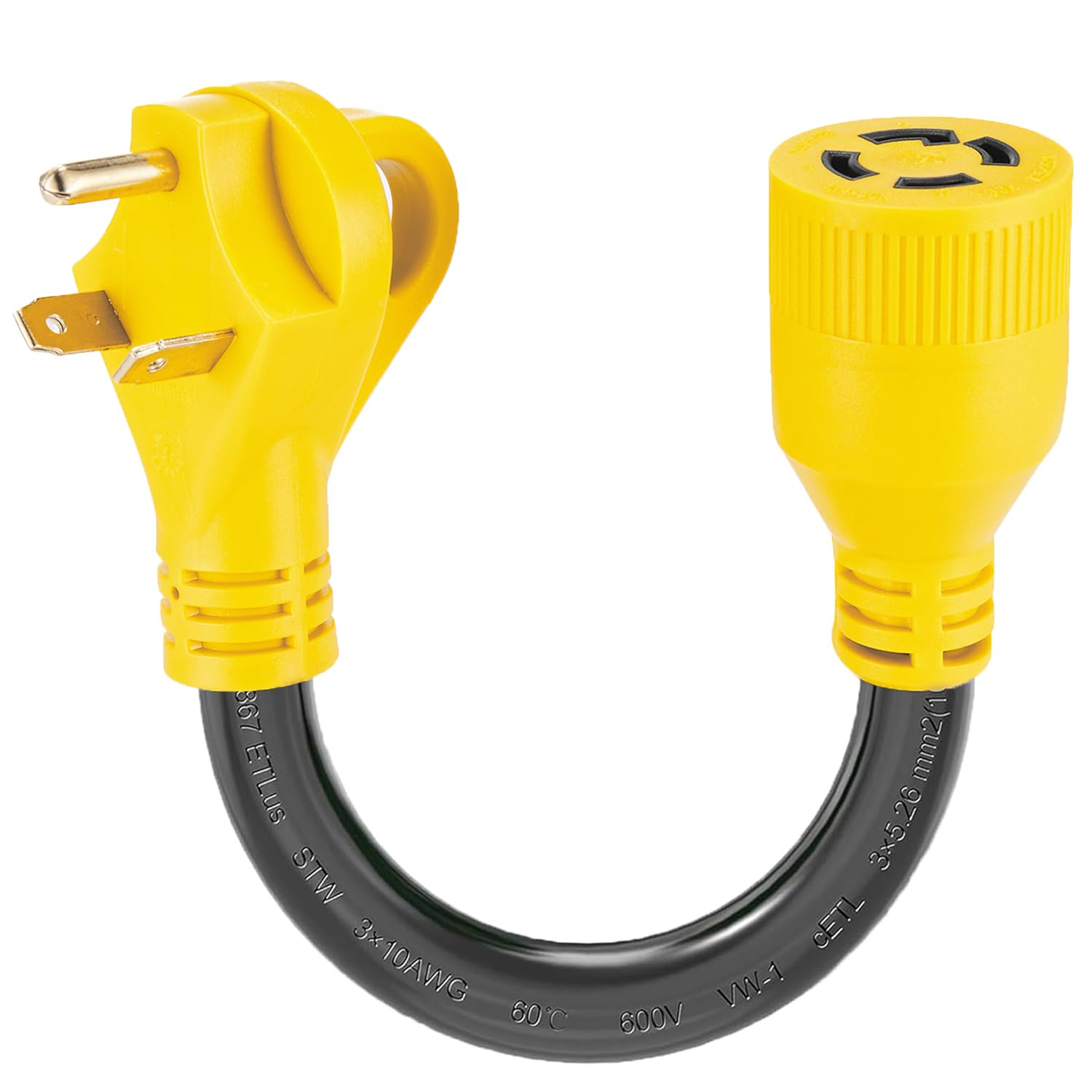 Photo 1 of Suplevel Generator Transfer Switch Adapter Cord NEMA TT-30P to L14-30R, 3 Prong 30 Amp RV Generator TT-30 Male Plug to 4 Prong 30 Amp Inlet Box L14-30 Female Connector, STW 10AWG/3C, ETL Listed