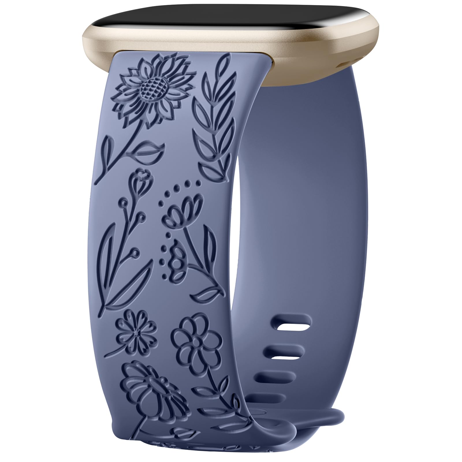 Oielai Sunflower Engraved Silicone Bracelet Compatible with Fitbit Versa 3/4/Sense/Sense 2 Women, Blue Grey, S 4.7''-7.3'' (Small), L 6.1''-8.3'' (Large) — image 1