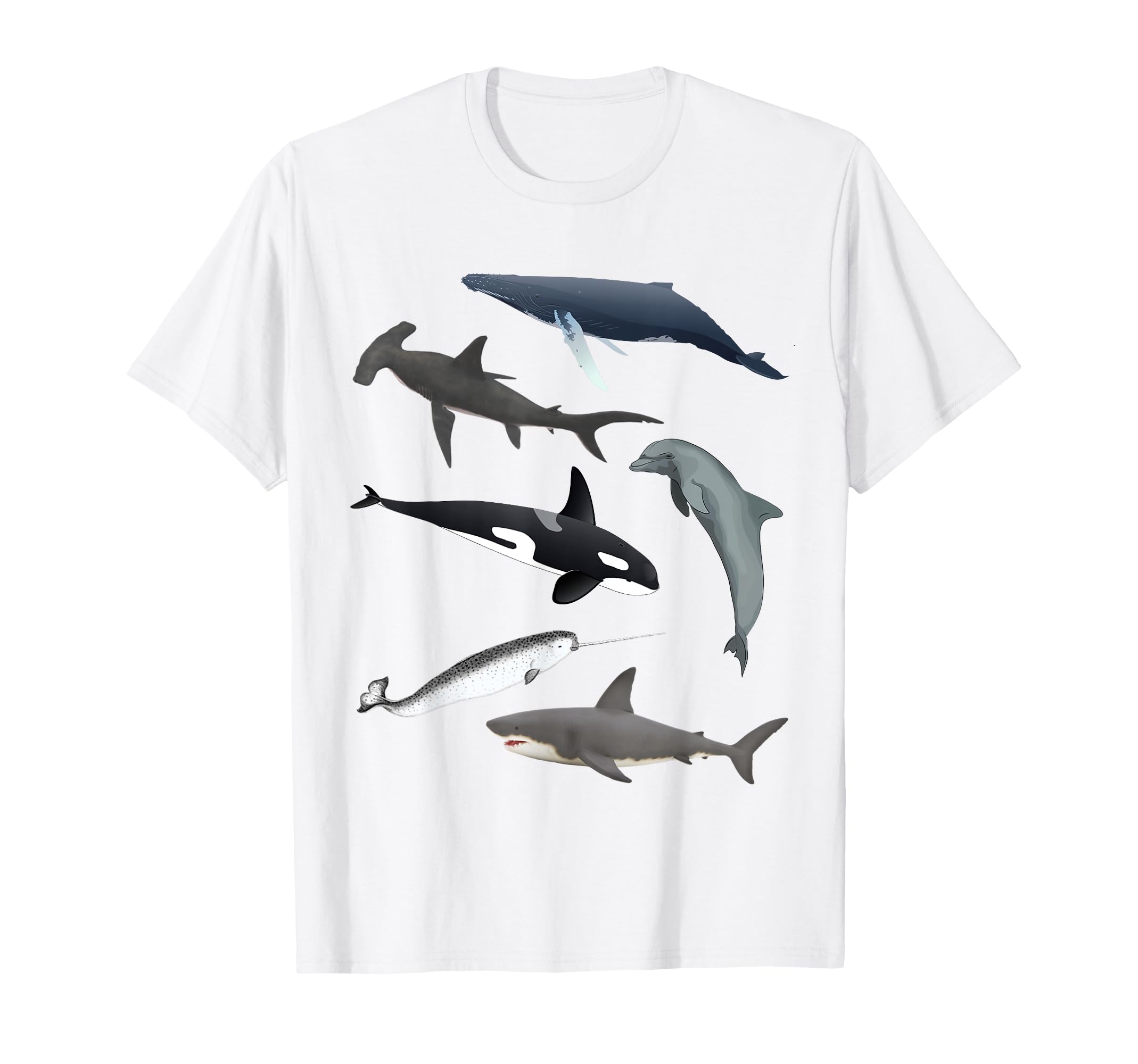 Orca Whale Shark Narwhal Dolphin Sea Creatures T-Shirt