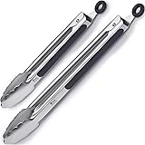 Tribal Cooking Kitchen Tongs - Metal Kitchen Tong Set - 9"and 12" Tongs With Silicone Rubber Grips, Small and Large - Stainle