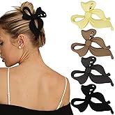 ANBALA 4Pcs Bow Hair Clips for Women, Non-Slip Matte Bow Claw Clip, Strong Hold Claw Clips for Thick Hair (Black, Dark Brown, Light Brown, Off-White)