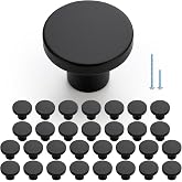 JOY DECOR 30 Pack Black Cabinet Knobs, Matte Black Drawer Pulls, 1-1/5 Inch | Round Shape, Smooth Grip, Kitchen Hardware Renew, For Dressers, Drawers, Closet Doors, Cabinets