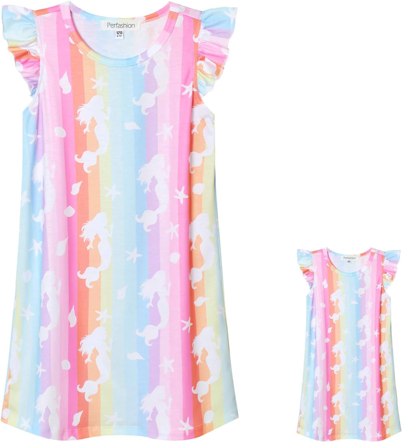 Unicorn/Mermaid Nightgowns Matching Girls&Dolls Summer Flutter Sleeve Pajamas