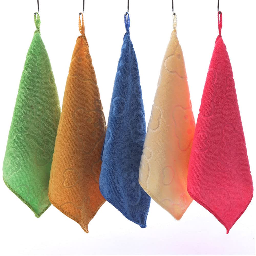 PREMJCROY 5 Pieces Set Hand Dry Towel Five Colors Hanging Loop Fast Drying Superfine Hand Towel Hanging Hand Towels Soft Dry Hand Towel Fiber Cloth for Kitchen Bathroom 9.8 * 9.8 Inch(25 * 25CM)
