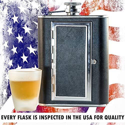 Perfect Pregame Flask - Cool 6 oz Stainless Steel and Leather Alcohol Flask with Compartment/Cigarette Case - For Men and Women - Drinking Flask for Liquor and Smokes - Thumbnail 3