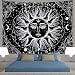 Sun Tapestry Psychedelic Burning Sun Wall Tapestry Black and White Tapestry Moon Sun with Star Tapestry Fractal Faces Bohemian Mandala Mystic Tapestry for Bedroom Living Room (Medium, Black Sun)