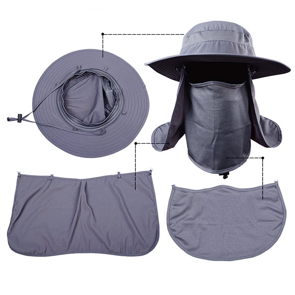 Fishing Cap Outdoor 360° Sun Protection Hat UV Protection Detachable Wide Brim With Neck Flap Unisex For Hiking Camping Climbing