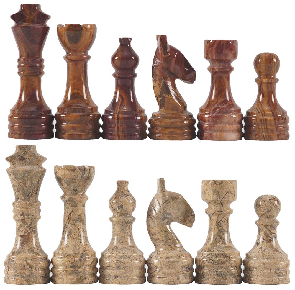 Radicaln Marble Chess Pieces Red & Coral 3.5 Inch King Figures Handmade 32 Chess Figures - Suitable for 16-20 Inch Chess Game - Board Games