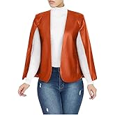 Aro Lora Women's PU Faux Leather Open Front Cape Cloak Poncho Slit Sleeve Short Jacket Coat Blazer