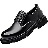Men's Vintage Leather Lace Up Platform Oxfords Shoes Black Round Toe Soft Rubber Sole Non-Slip Waterproof Business Formal Derby Dress Shoes
