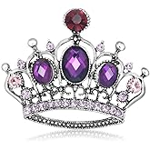 Dainty Purple CZ Crown Birthday Party Rhinestones Brooches Pin Elegant Crystal Queen Brooch for Banquet Women Fashion Lapel Pins Suit Shirt Dress Ceremony Clothes Accessories Decor Birthday Gifts