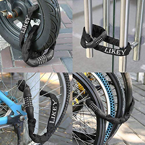 Likey Fahrradschloss, Zahlen-Code-Kombination-Schloss,Stahlkettenglieder 7mm x 920mm Kettenschloss für Fahrräd, Motorräd… – Bild 7