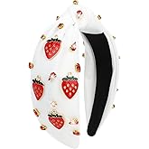 Jaciya Strawberry Party Decorations Knotted Headband for Women Girls Headbands Strawberry Headband Red Rhinestone Head Band Cute Hair Accessories