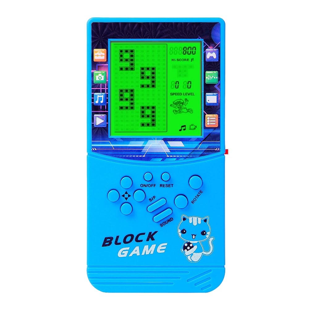 CZT Green light large screen Retro Brick game console built-in classic nostalgic puzzle 999 in 1 Block game room/outdoor/travel good partner children/student gifts (Blue)