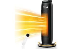 Terrug Space Heaters for Indoor Use, 22” 1500W Fast Heating Ceramic Heater for Large Room Office, Electric Space Heater with ECO Thermostat, Remote, 70° Oscillating, Tip-Over Protection, 24H Timer