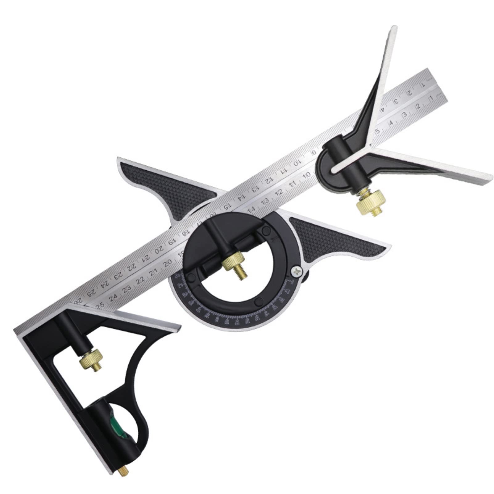 Combination Square, 300 mm, Carpenter's Square, Stainless Steel Angle Ruler, Combination Square with Spirit Level and Line Puller, Practical Ideal for Woodworking Work