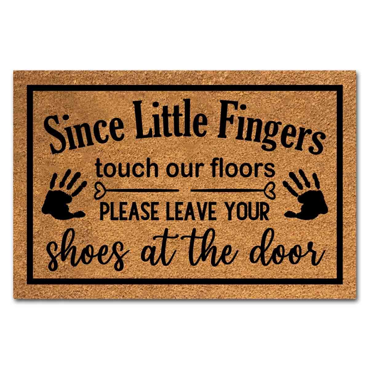 Photo 1 of Funny Coir Doormat - Little Fingers Touch Our Floor, Leave Your Shoes at The Door - Front Door Mat, Entryway, Outdoor - Natural Coconut Brown Mat - 23.6 x 15.7 Inch