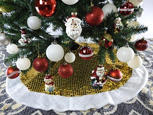 40" Yellow And Gold With White Trim Christmas Tree Skirt