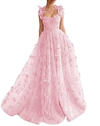 YUAOHUANG 3D Butterfly Prom Dress Lace Applique