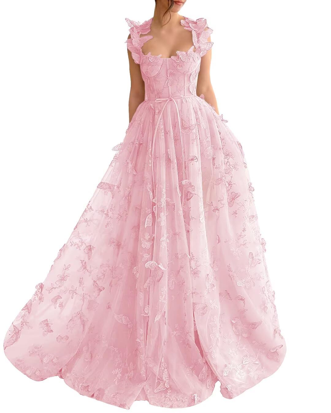 YUAOHUANG 3D Butterfly Prom Dress Lace Applique