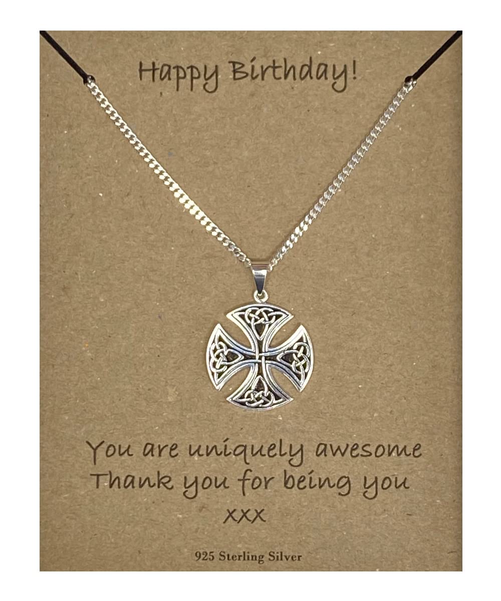 Strictly Gifts Happy Birthday Men's Sterling Silver Large Round Celtic Cross Pendant on 60cm Curb Chain