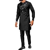 SEA&ALP African Men's Fashion Sequin Clothing Classical Long Sleeve Shirt and Pant Two Pieces Suit Dashiki Formal Outfits