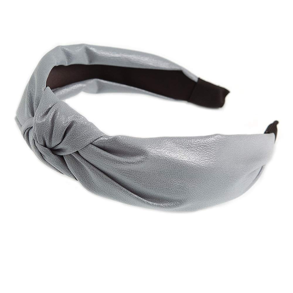 Wide Chunky Metallic Silver PU Leather, Faux Leather Knot Hair Band/HeadBand/Alice Band