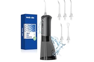 Medcodes Water Dental Flosser Pick for Teeth - 3 Modes Cordless Oral Irrigator 300ML Portable with 5 Jet Tips, 40 Days Rechargeable IPX7 Waterproof Water Dental for Cleaning for Home Travel(Black)