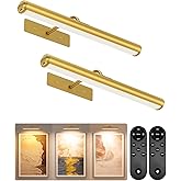EZVALO Picture Light for Wall, 13in Wireless Rechargeable 4000mAh LED Art Light with Remote, Dimmable 3 Color Temps, Battery Operated Wall Light for Living Room, Bedroom, Gallery (Gold, 2 Pack Set)