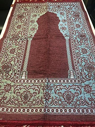 Luxury Padded Prayer Mat with Cutwork in Maroon Flower Design on Gun Metal Silver