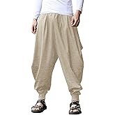 COOFANDY Men Hippie Harem Pants Baggy Linen Cotton Boho Yoga Pants Summer Beach Pants Casual Drop Crotch Trouser