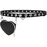 Widyany Grommet Belt Removable with Heart-shaped Wallet Pouch for Women Punk Rock Belt for Jeans Pants