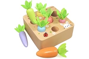 KMTJT Montessori Toys for 1 2 3 Year Old Toddlers, Macron Carrot Harvest Game Wooden Toys for Baby Boys and Girls, Educational Learning Shape Sorting Matching Gifts for Babies 1-3