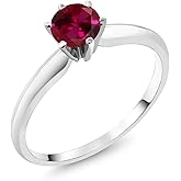 Gem Stone King 18K White Gold Red Created Ruby Engagement Solitaire Ring For Women (1.00 Cttw, Round 5MM, Gemstone July Birthstone)