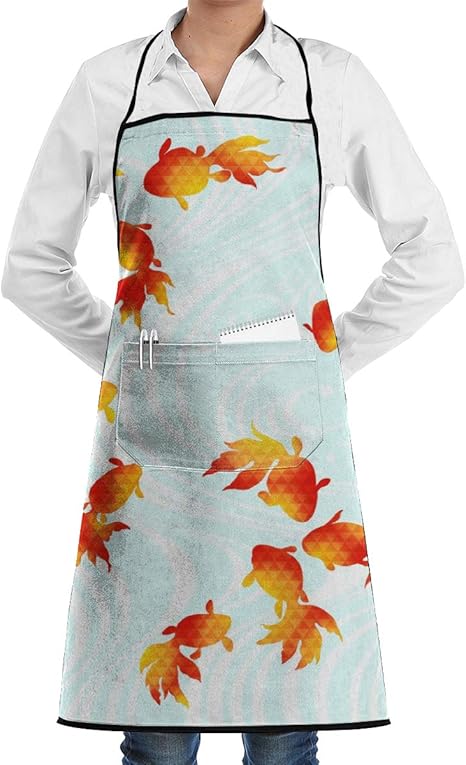 Amazon エプロン エレガント 民族 和風 和柄 魚 金魚 首掛け カフェエプロン おしゃれ H型 動きやすい 仕事用 家庭用 シワになりにくい 男女兼用 エプロン オンライン通販