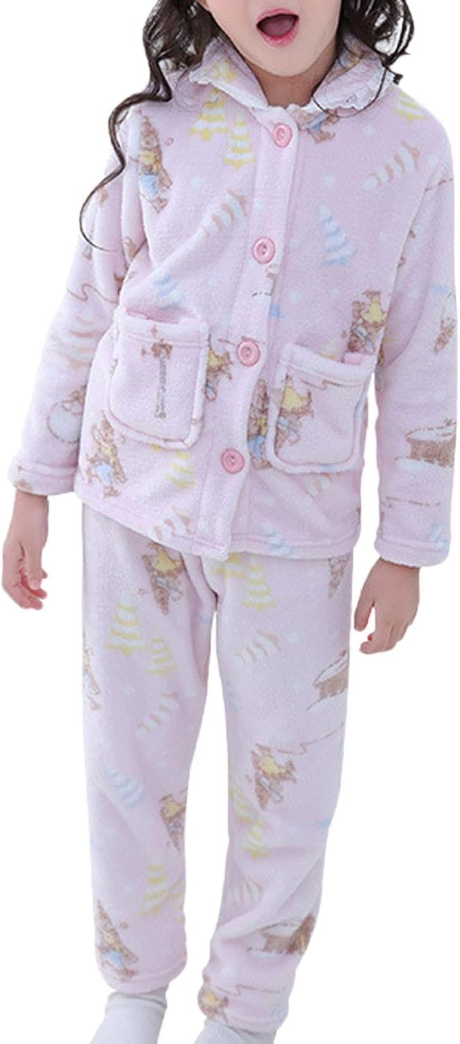 Sleepwear Girls Cute Polka Dots Kids Pajamas Comfortable Sizes Long Sleeve Lapel Thick Warm