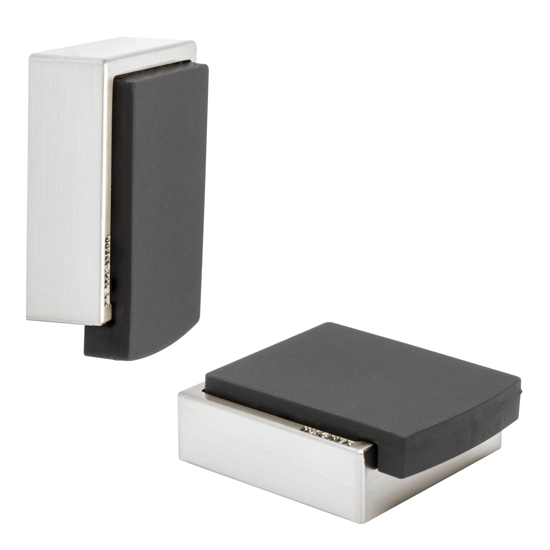 WAGNER Doorstop 2in1 Screw OR Glue Floor & Wall - 47 x 40 x 13 mm, Stroke Bumper Made of die-cast zinc with Stainless Steel Look + Soft Black Thermostatic Rubber - 15515911