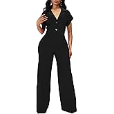 SxClub Sexy Jumpsuits for Women Dressy Sexy Elegant V Neck Long Straight Pants Jumpsuit
