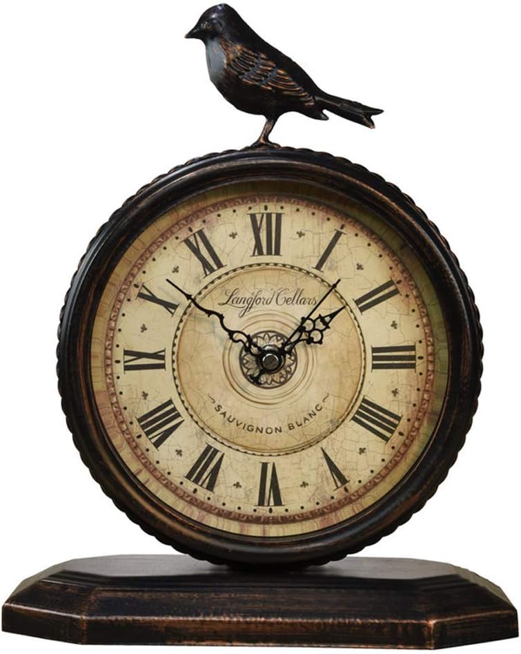 SHISEDECO Vintage Cottage Metal Table Clock with Bird