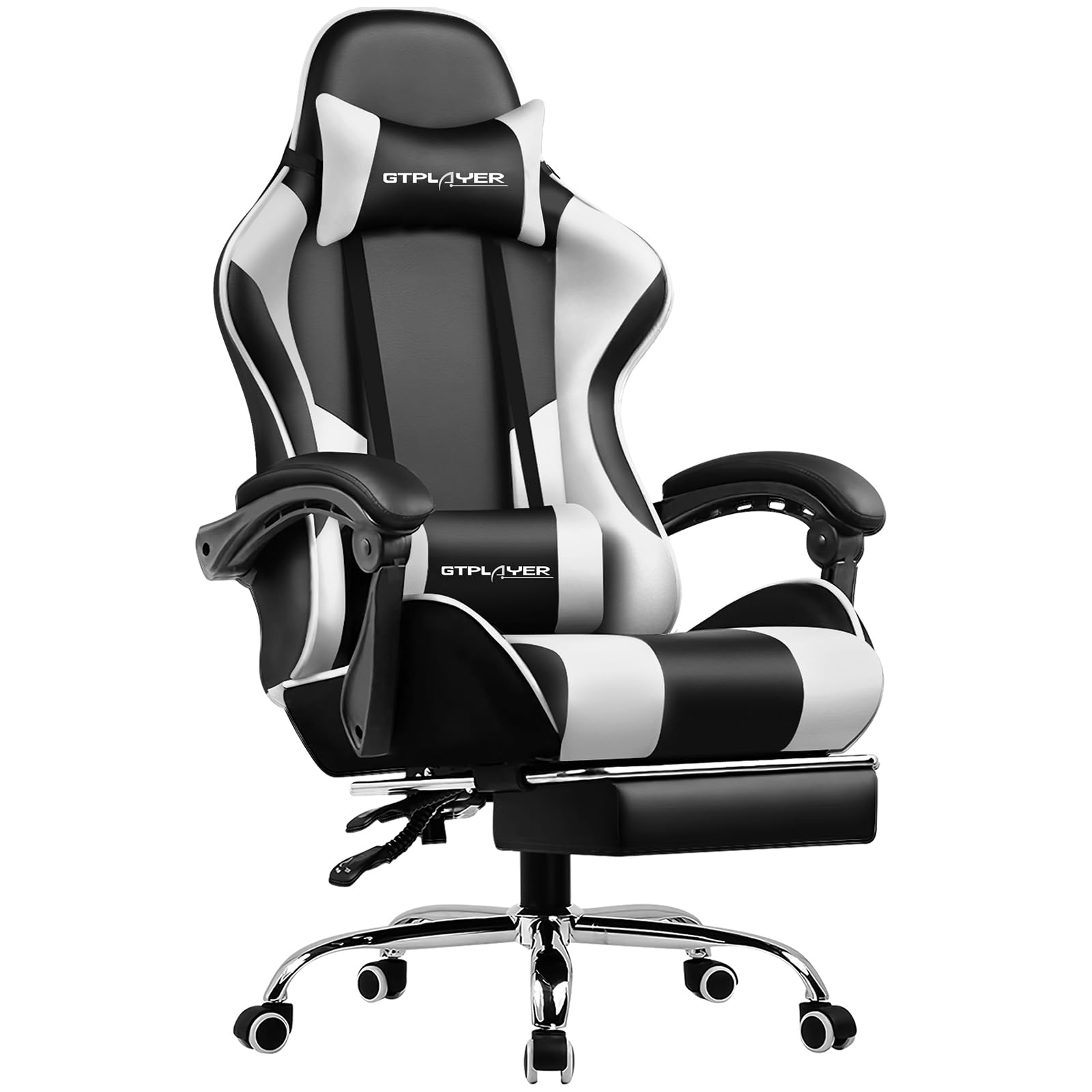 GTPlayer ゲーミングチェア オットマン付き ゲームチェア 140°リクライニング ハイバック ヘッドレスト ひじ掛け ランバーサポート 蒸れない座面 PUレザー 気孔付き皮革 テレワーク 椅子 パソコンチェア イス gaming chair 电竞椅 ホワイト PL800商品画像