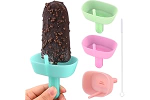 WMKGG Silicone Popsicle Holders for Kids, 4 Pack Reusable Drip-Free Ice Pop Stick Holder with Straw Brush, Fit Standard and W