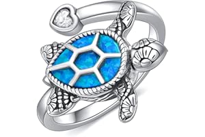 MBSUUH Simulated Opal Sea Turtle Urn Rings for Ashes Blue Turtle Urn Open Rings for Women Teen Girls Jewelry Gifts for Turtle Lovers